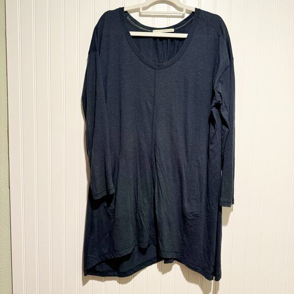 Peruvian Connection Navy Blue Tunic Top Pima Cotton Modal Lagenlook Size Large - Picture 1 of 5